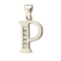 Rhodium Silver Cubic Zirconia Charm Letter P 12mm