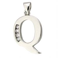 Rhodium Silver Cubic Zirconia Charm Letter Q 12mm