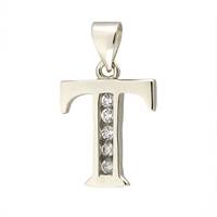 Rhodium Silver Cubic Zirconia Charm Letter T 12mm