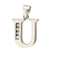 Rhodium Silver Cubic Zirconia Charm Letter U 12mm