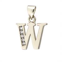 Rhodium Silver Cubic Zirconia Charm Letter W 12mm