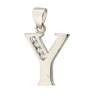 Rhodium Silver Cubic Zirconia Charm Letter Y 12mm