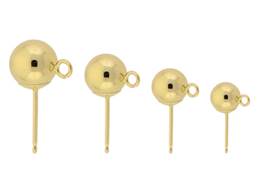 14K Gold Ball Stud Super Light Earring And Hallow Post With Ring