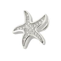 Rhodium Plated Sterling Silver Cubic Zirconia Starfish 14mm Charm