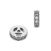 Rhodium Plated Sterling Silver 6X2mm Cubic Zirconia Rondelle Bead