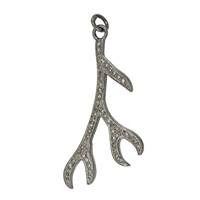 Rhodium Silver Diamond Tree Branch Pendant 40mm