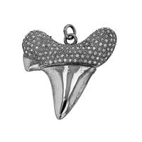 Rhodium Sterling Silver Diamond Shark Tooth Charm  25mm