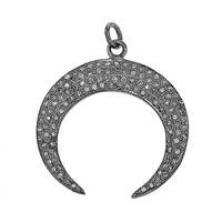 Rhodium Sterling Silver Diamond Moon Charm 26mm