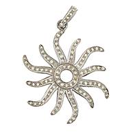 Rhodium Silver Diamond Sun Pendant 30mm