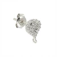 Rhodium Sterling Silver Cubic Zirconia Stud Pear Earring