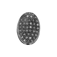 Rhodium Sterling Silver Diamond Flat Oval Bead