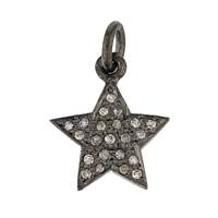 Rhodium Sterling Silver 9mm Diamond Star Charm