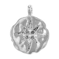 Rhodium Silver 10.6mm Cubic Zirconia Starburst Charm