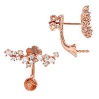 Rose Gold Vermeil 16MM Cubic Zirconia Earring with droped 4.5mm pearl cup