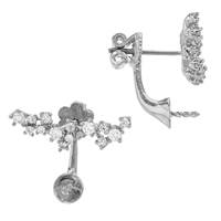 Sterling Silver 16MM Cubic Zirconia Earring with droped 4.5mm pearl cup