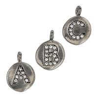 Black Rhodium Plated Sterling Silver 8mm Disc Cubic Zirconia Initial Charm