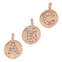Rose Gold Plated Sterling Silver 8mm Disc Cubic Zirconia Initial Charm
