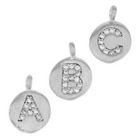 Rhodium Plated Sterling Silver 8mm Disc Cubic Zirconia Initial Charm