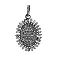 Rhodium Sterling Silver Oval Charm 18x25mm