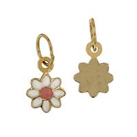14K Flower Charm 9 Petals, Pink and White