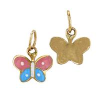 14K Butterfly Charm, Pink and Blue