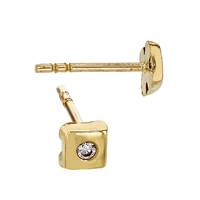 14K Square Disc CZ Stud Earring