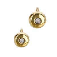 14K Round Button Disc Stud Earring / CZ