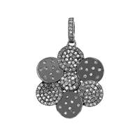 Rhodium Sterling Silver Diamond Flower Charm 25mm