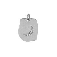 Rhodium Plated Sterling Silver Rectangle  Cubic Zirconia Moon Charm