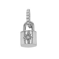 Rhodium Silver Cubic Zirconia Starburst Padlock Charm