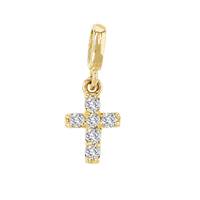 14K Diamond Cross Charm In Pavement Setting