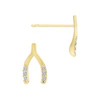 14K Diamond Wishbone Stud Earring