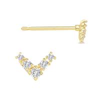 14K Diamond V Shape Stud Earring