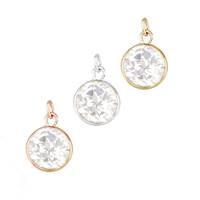 14K White Topaz Round Bezel Set Charm February Birthstone