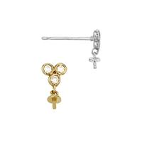 14K Diamond Triangle Bezel Stud Earring With Pearl Cup