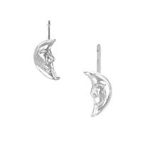 Sterling Silver Crescent Moon Face Stud Earring