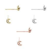 14K Diamond Crescent  Moon Stud Earring