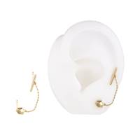 14K Double Stud Bar And Hexagon Earring With Chain