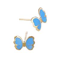 14K Turquoise Enamel Butterfly Stud Earring