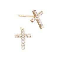 14K Cubic Zirconia Cross Stud Earring