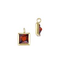 Gold Filled Garnet Cubic Zirconia Bezel Set Square Shape Charm