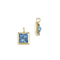 Gold Filled Aqua Cubic Zirconia Bezel Set Square Shape Charm
