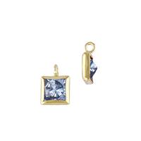 Gold Filled Light Sapphire Cubic Zirconia Bezel Set Square Shape Charm
