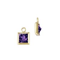 Gold Filled Amethyst Cubic Zirconia Bezel Set Square Shape Charm