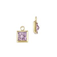 Gold Filled Pink Cubic Zirconia Bezel Set Square Shape Charm
