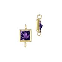 Gold Filled Amethyst Cubic Zirconia Bezel Set Square Shape Charm