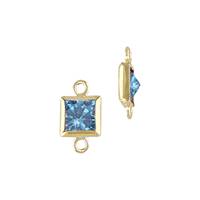 Gold Filled Aqua Cubic Zirconia Bezel Set Square Shape Charm