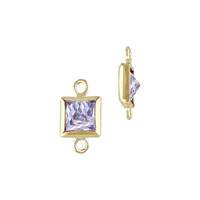 Gold Filled Light Amethyst Cubic Zirconia Bezel Set Square Shape Charm