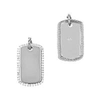 Rhodium Plated Sterling Silver Cubic Zirconia Dog Tag Charm