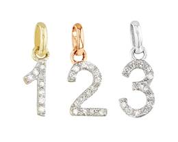 14K Diamond Block Script Number Charms